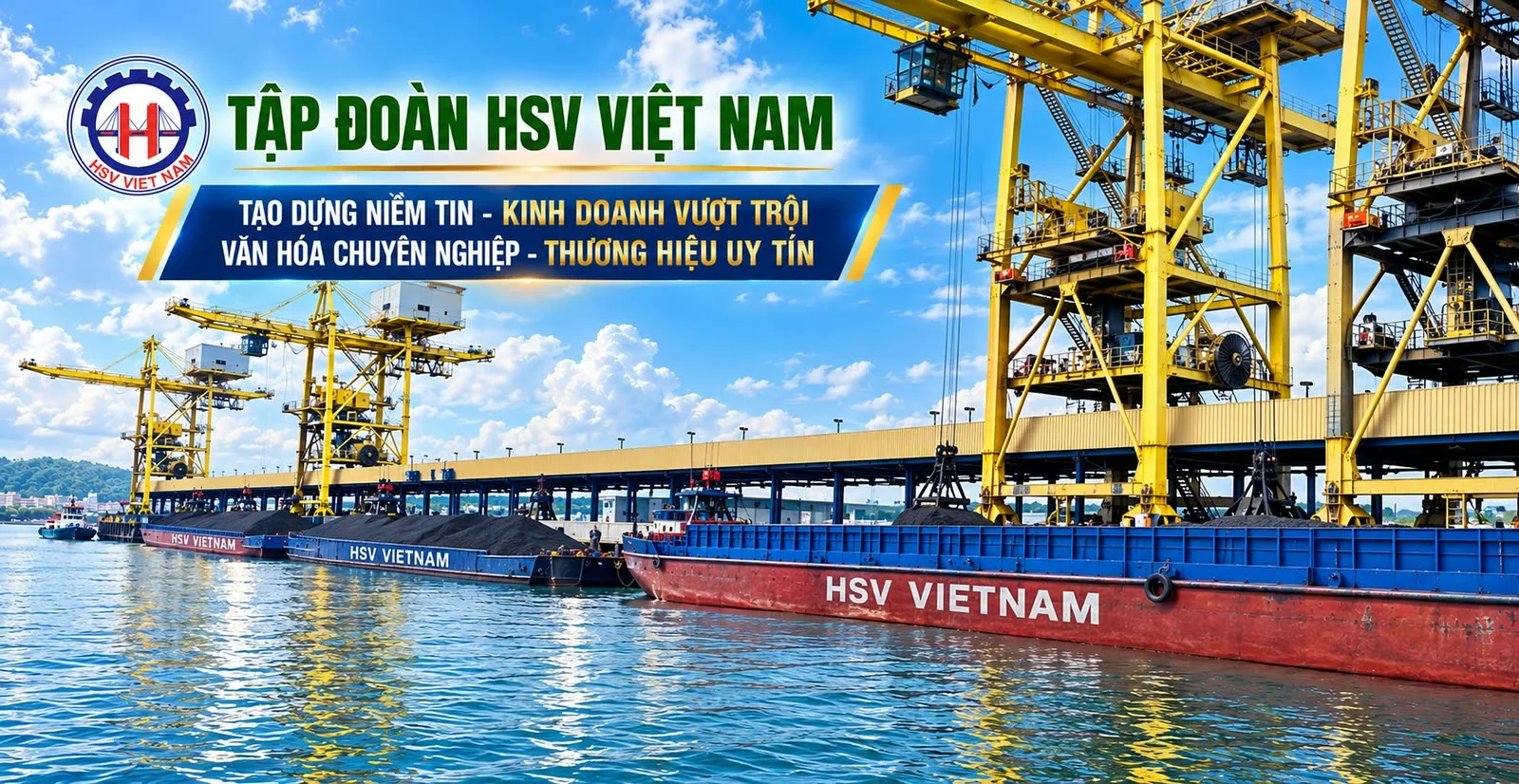HSV Vietnam Group at the port, HSV Vietnam barge group. Building trust, outstanding business, professional culture, reputable brand.
